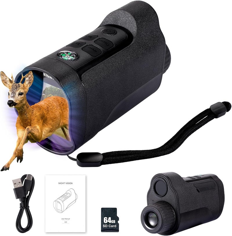 HOMEE Digital Night Vision Monocular for Adults,2.0" HD Screen Infrared Digital Night Vision Goggles with 10X Zoom Built-in Compass, 2000mAh Rechargeable Battery for Camping (with 64GB Card) - Image 1